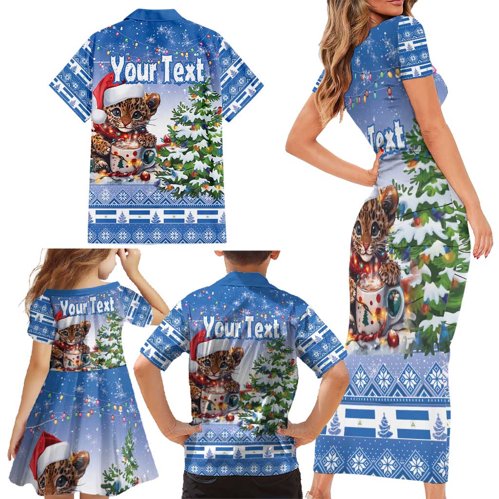 Personalized Nicaragua Christmas Family Matching Short Sleeve Bodycon Dress and Hawaiian Shirt Panthera Onca Cute With Christmas Tree - Wonder Print Shop