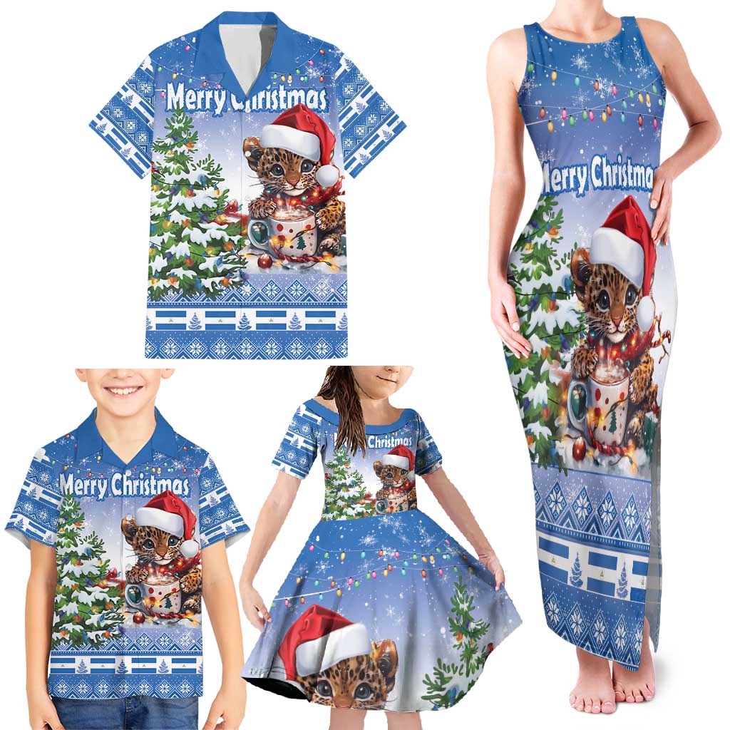 Personalized Nicaragua Christmas Family Matching Tank Maxi Dress and Hawaiian Shirt Panthera Onca Cute With Christmas Tree - Wonder Print Shop