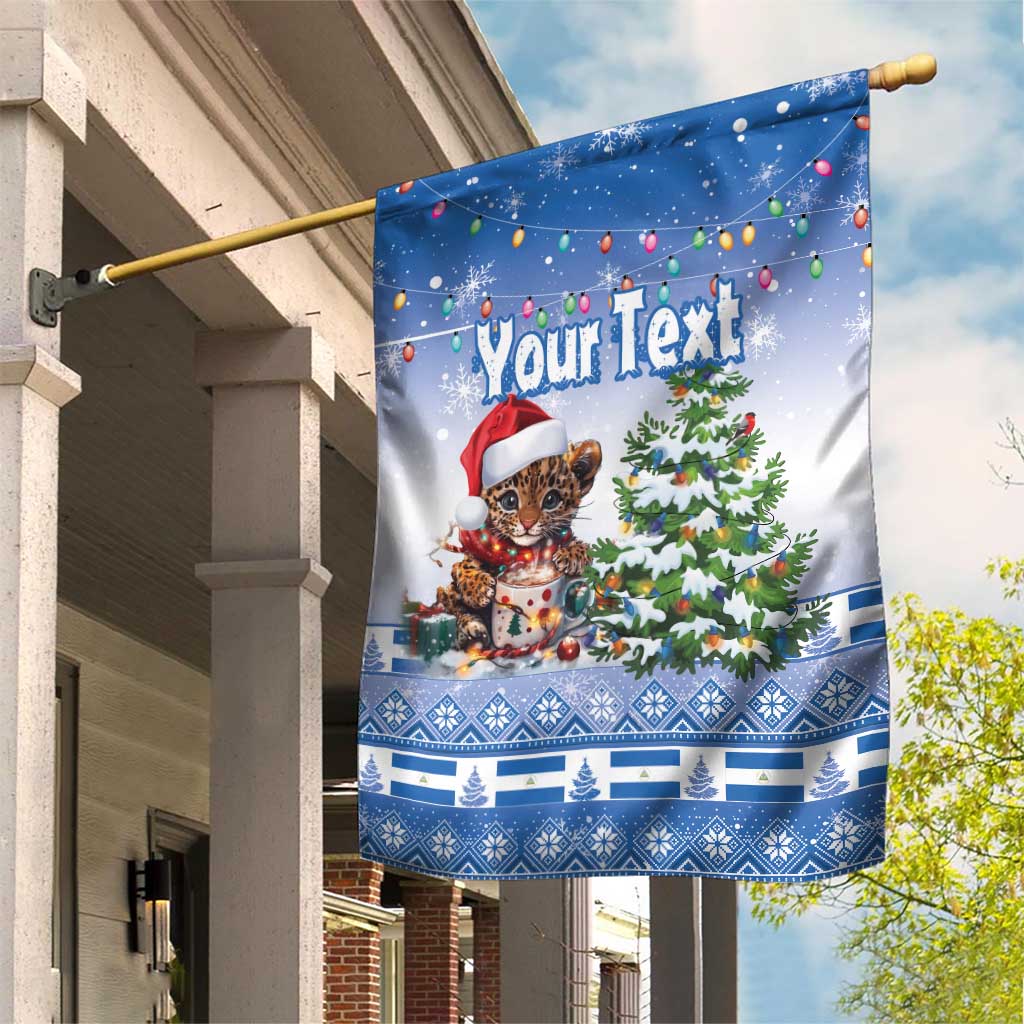 Personalized Nicaragua Christmas Garden Flag Panthera Onca Cute With Christmas Tree - Wonder Print Shop