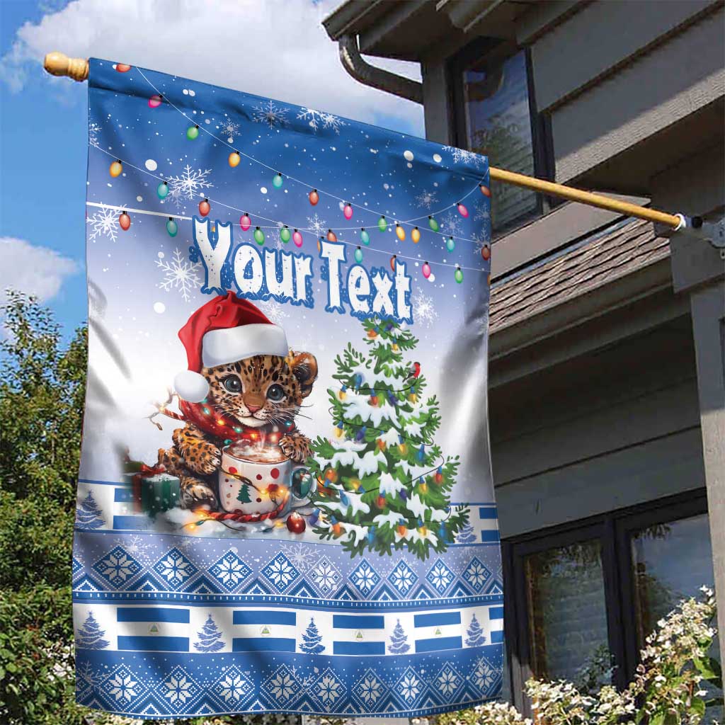 Personalized Nicaragua Christmas Garden Flag Panthera Onca Cute With Christmas Tree - Wonder Print Shop