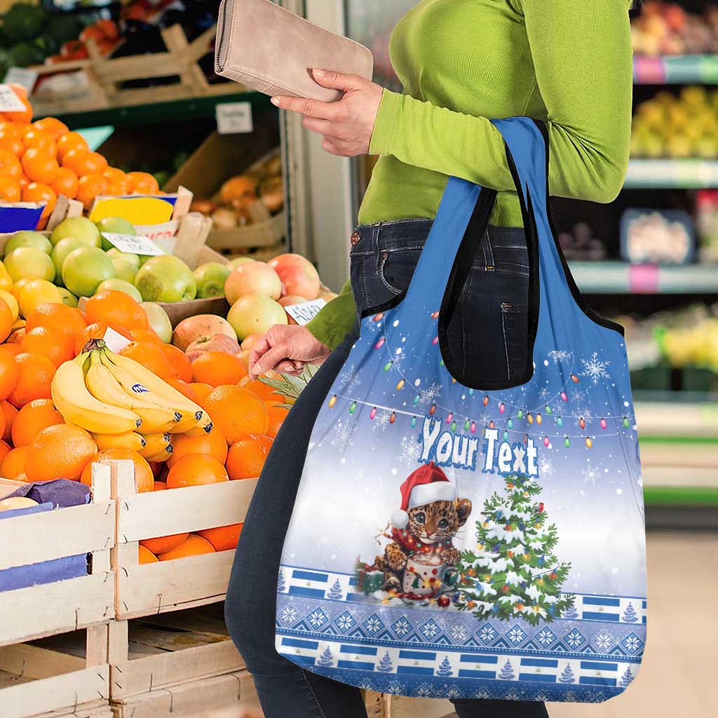 Personalized Nicaragua Christmas Grocery Bag Panthera Onca Cute With Christmas Tree