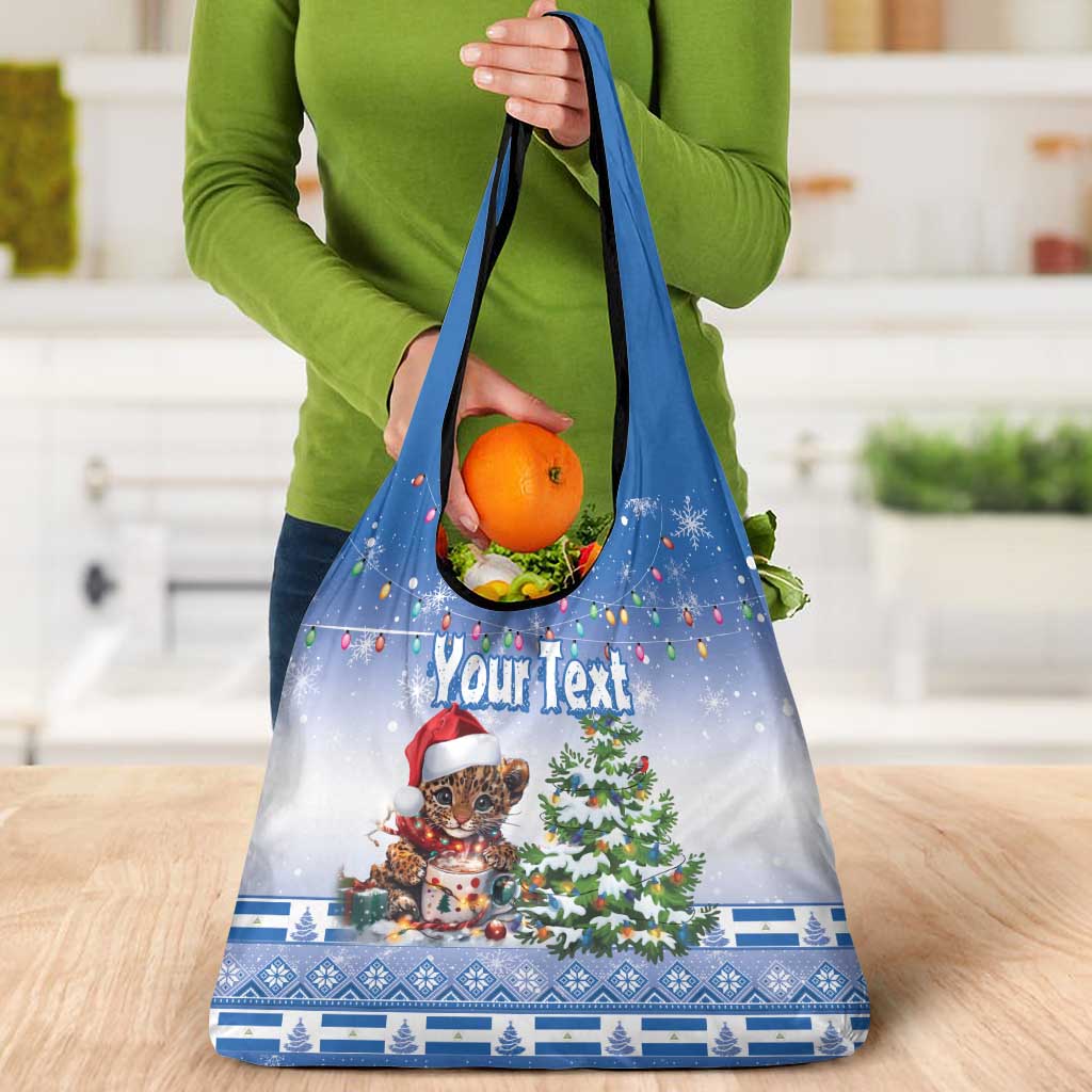 Personalized Nicaragua Christmas Grocery Bag Panthera Onca Cute With Christmas Tree
