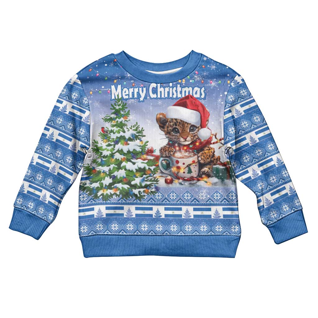 Personalized Nicaragua Christmas Kid Ugly Christmas Sweater Panthera Onca Cute With Christmas Tree - Wonder Print Shop