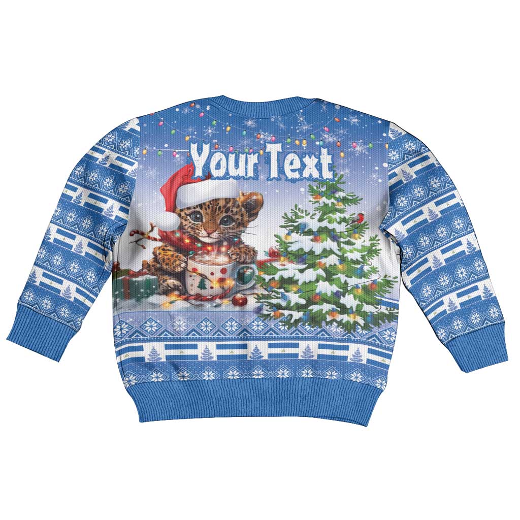 Personalized Nicaragua Christmas Kid Ugly Christmas Sweater Panthera Onca Cute With Christmas Tree - Wonder Print Shop