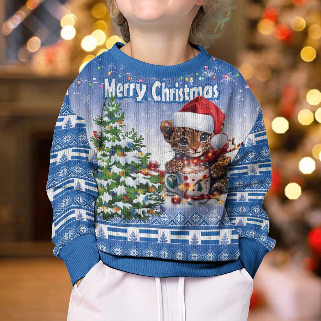 Personalized Nicaragua Christmas Kid Ugly Christmas Sweater Panthera Onca Cute With Christmas Tree - Wonder Print Shop