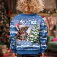 Personalized Nicaragua Christmas Kid Ugly Christmas Sweater Panthera Onca Cute With Christmas Tree - Wonder Print Shop