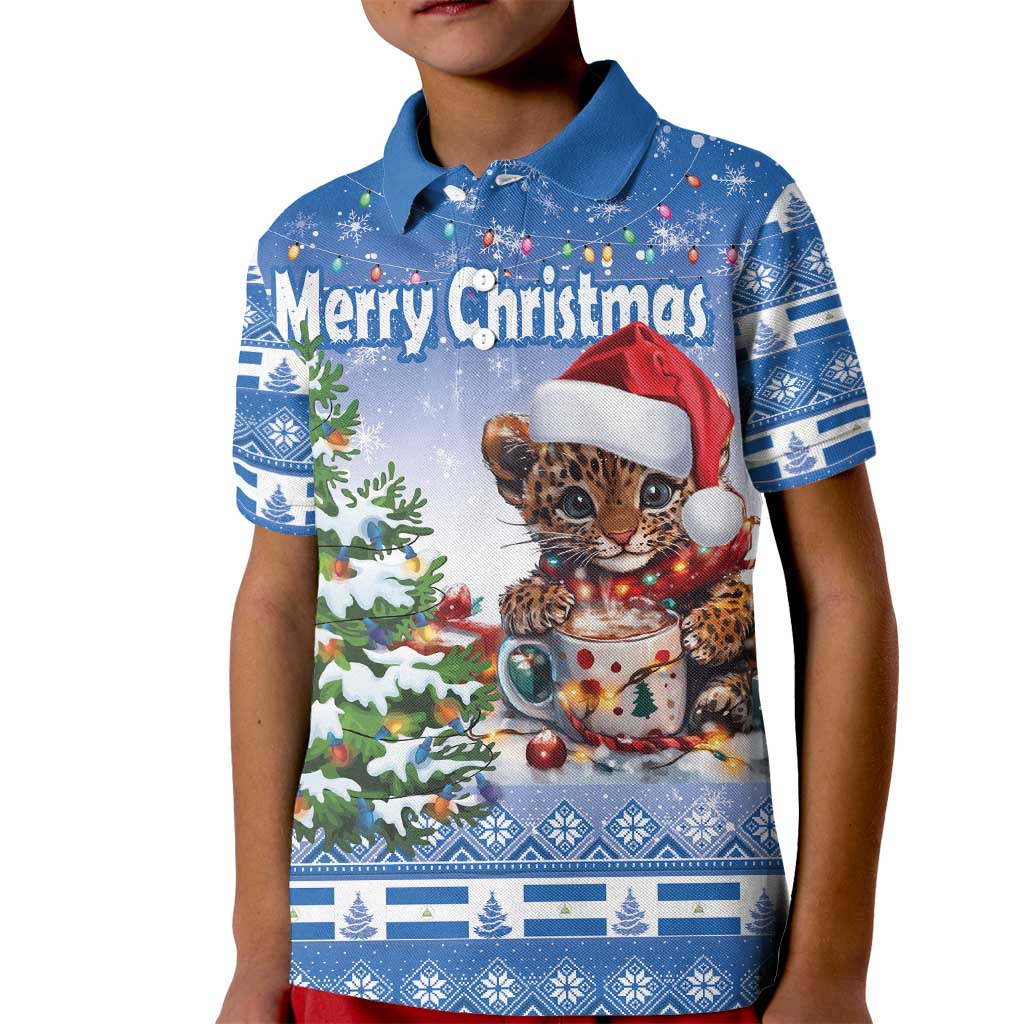 Personalized Nicaragua Christmas Kid Polo Shirt Panthera Onca Cute With Christmas Tree - Wonder Print Shop