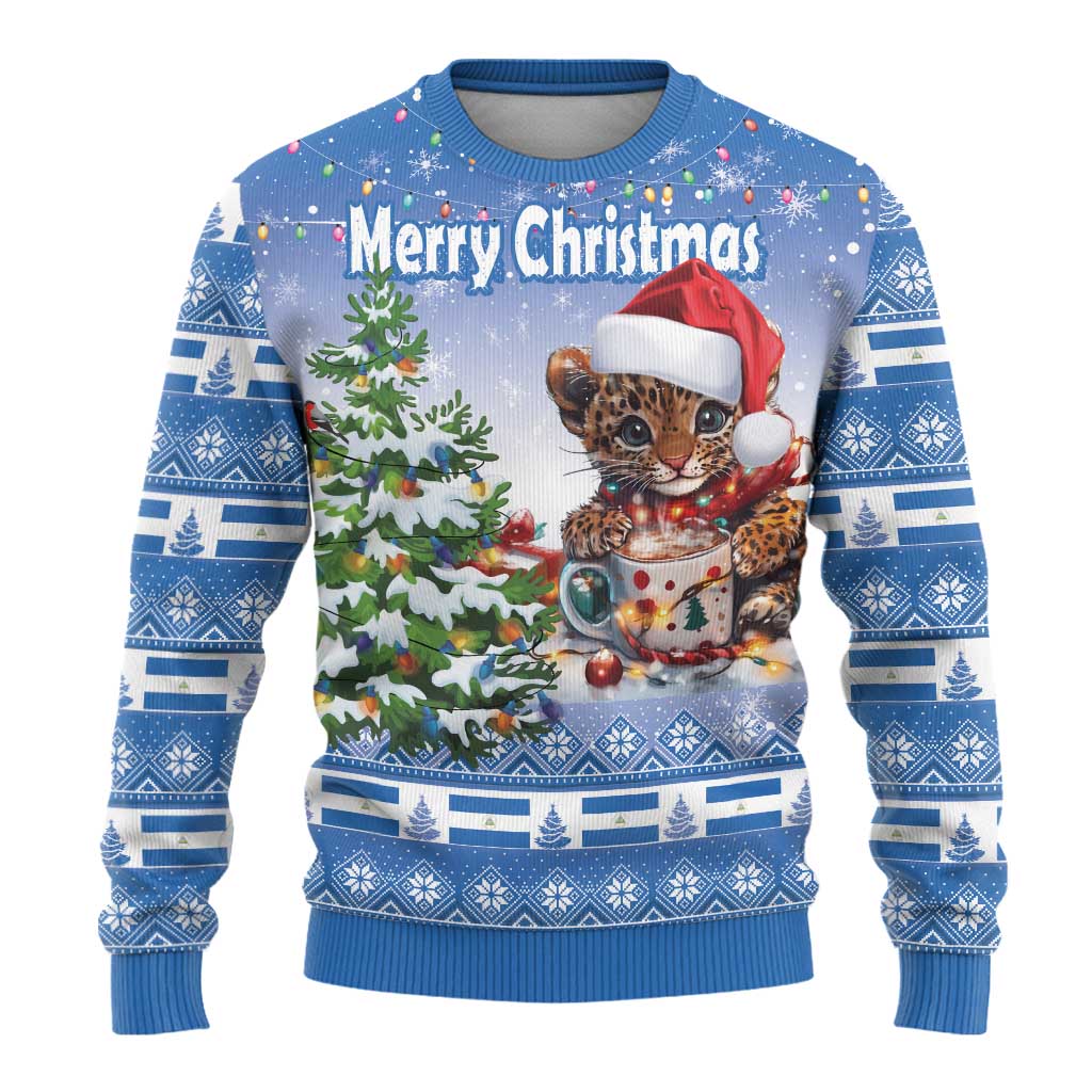 Personalized Nicaragua Christmas Ugly Christmas Sweater Panthera Onca Cute With Christmas Tree - Wonder Print Shop