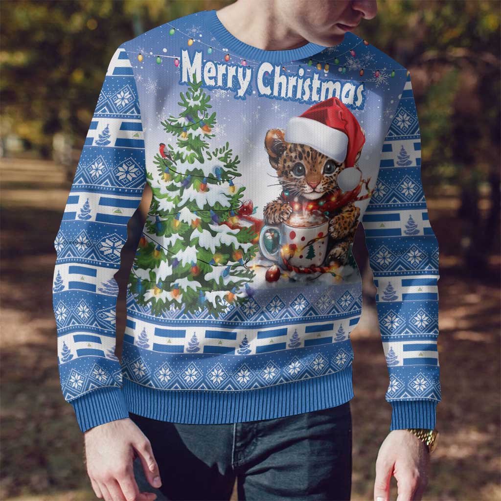 Personalized Nicaragua Christmas Ugly Christmas Sweater Panthera Onca Cute With Christmas Tree - Wonder Print Shop