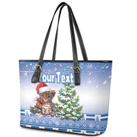 Personalized Nicaragua Christmas Leather Tote Bag Panthera Onca Cute With Christmas Tree - Wonder Print Shop