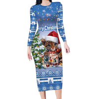 Personalized Nicaragua Christmas Long Sleeve Bodycon Dress Panthera Onca Cute With Christmas Tree - Wonder Print Shop