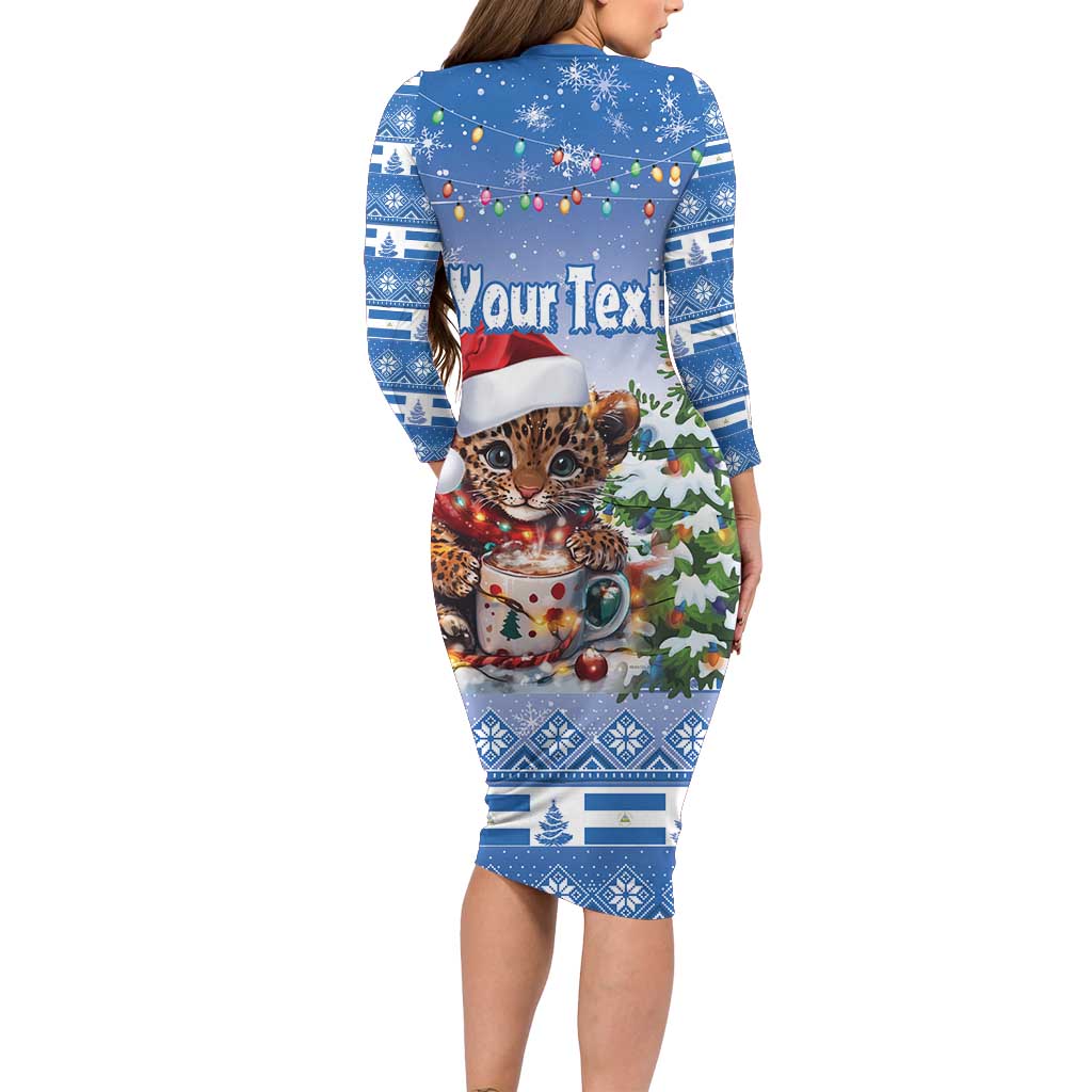 Personalized Nicaragua Christmas Long Sleeve Bodycon Dress Panthera Onca Cute With Christmas Tree - Wonder Print Shop
