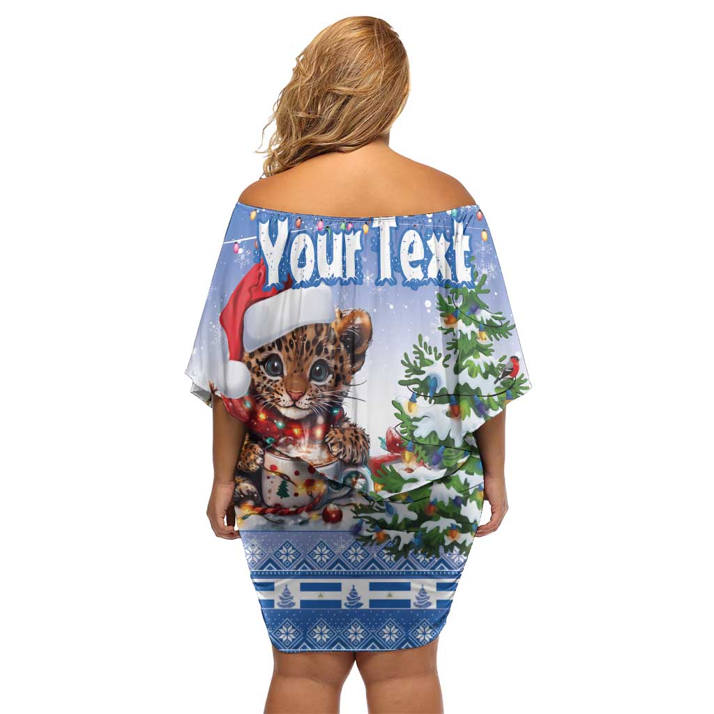 Personalized Nicaragua Christmas Off Shoulder Short Dress Panthera Onca Cute With Christmas Tree - Wonder Print Shop