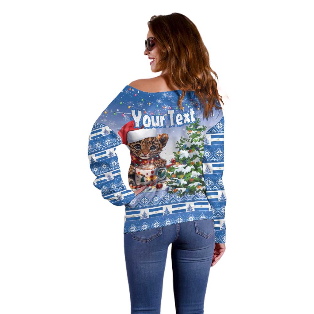 Personalized Nicaragua Christmas Off Shoulder Sweater Panthera Onca Cute With Christmas Tree - Wonder Print Shop