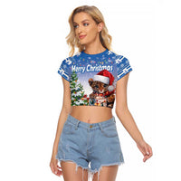 Personalized Nicaragua Christmas Raglan Cropped T Shirt Panthera Onca Cute With Christmas Tree - Wonder Print Shop