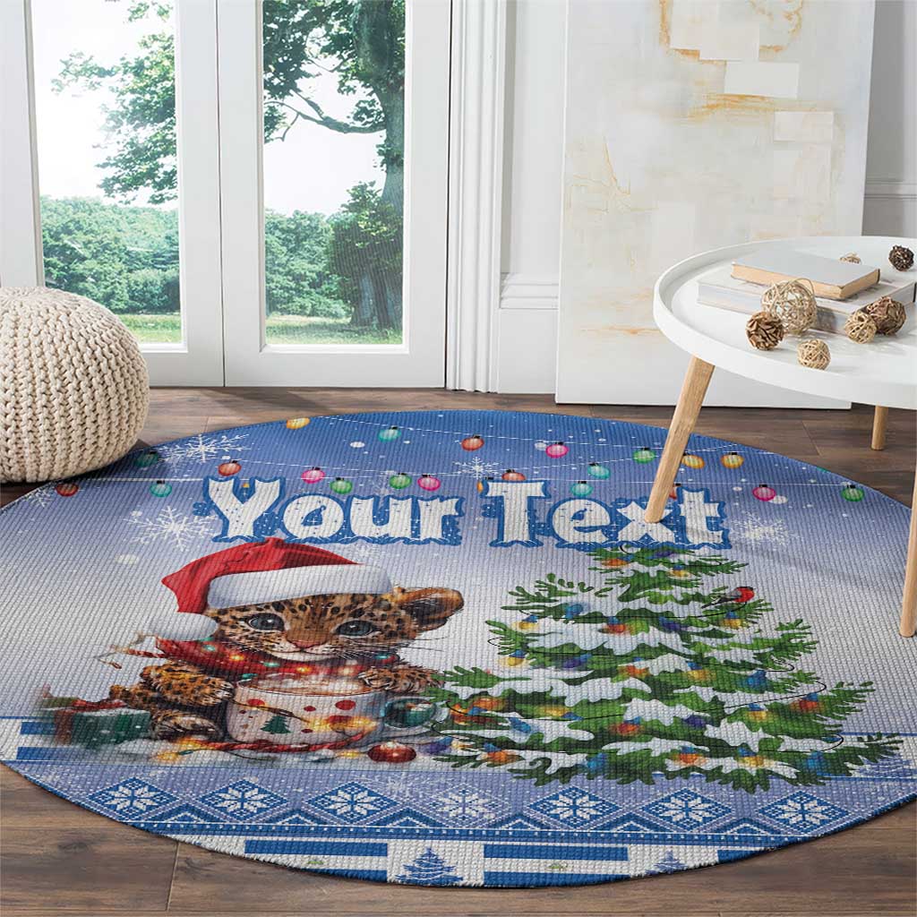 Personalized Nicaragua Christmas Round Carpet Panthera Onca Cute With Christmas Tree