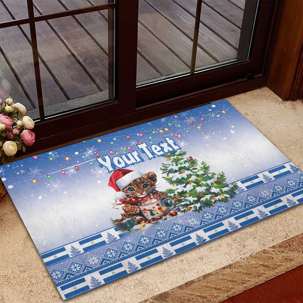 Personalized Nicaragua Christmas Rubber Doormat Panthera Onca Cute With Christmas Tree - Wonder Print Shop