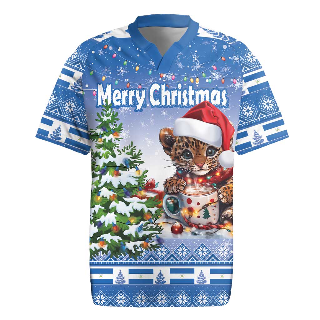 Personalized Nicaragua Christmas Rugby Jersey Panthera Onca Cute With Christmas Tree - Wonder Print Shop