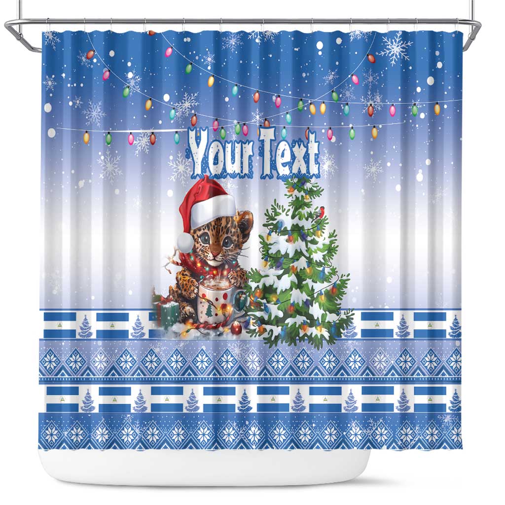 Personalized Nicaragua Christmas Shower Curtain Panthera Onca Cute With Christmas Tree