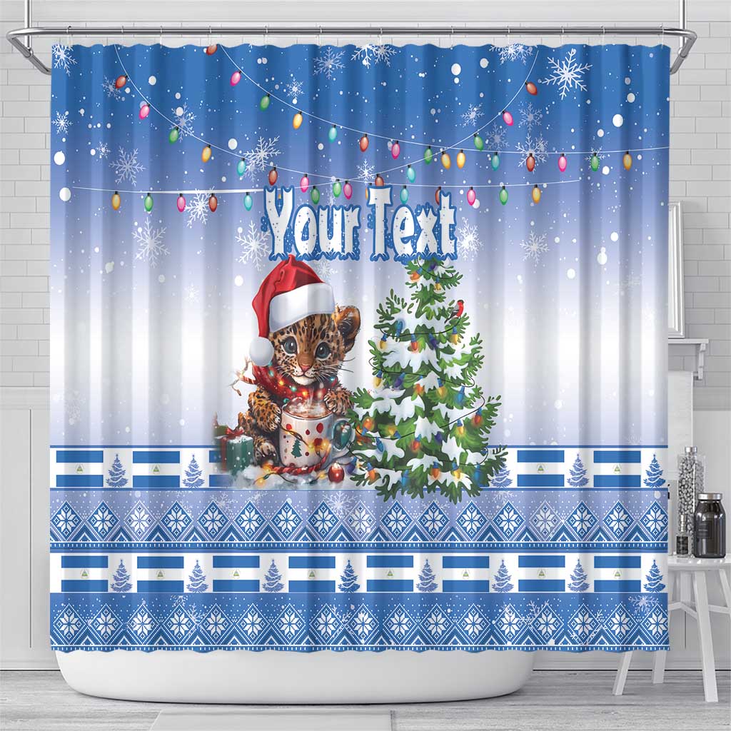 Personalized Nicaragua Christmas Shower Curtain Panthera Onca Cute With Christmas Tree