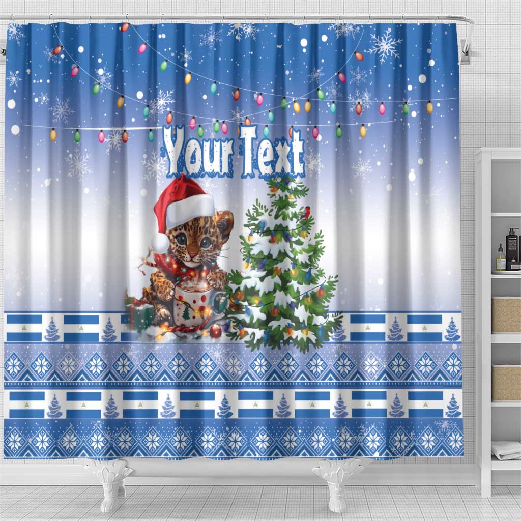 Personalized Nicaragua Christmas Shower Curtain Panthera Onca Cute With Christmas Tree
