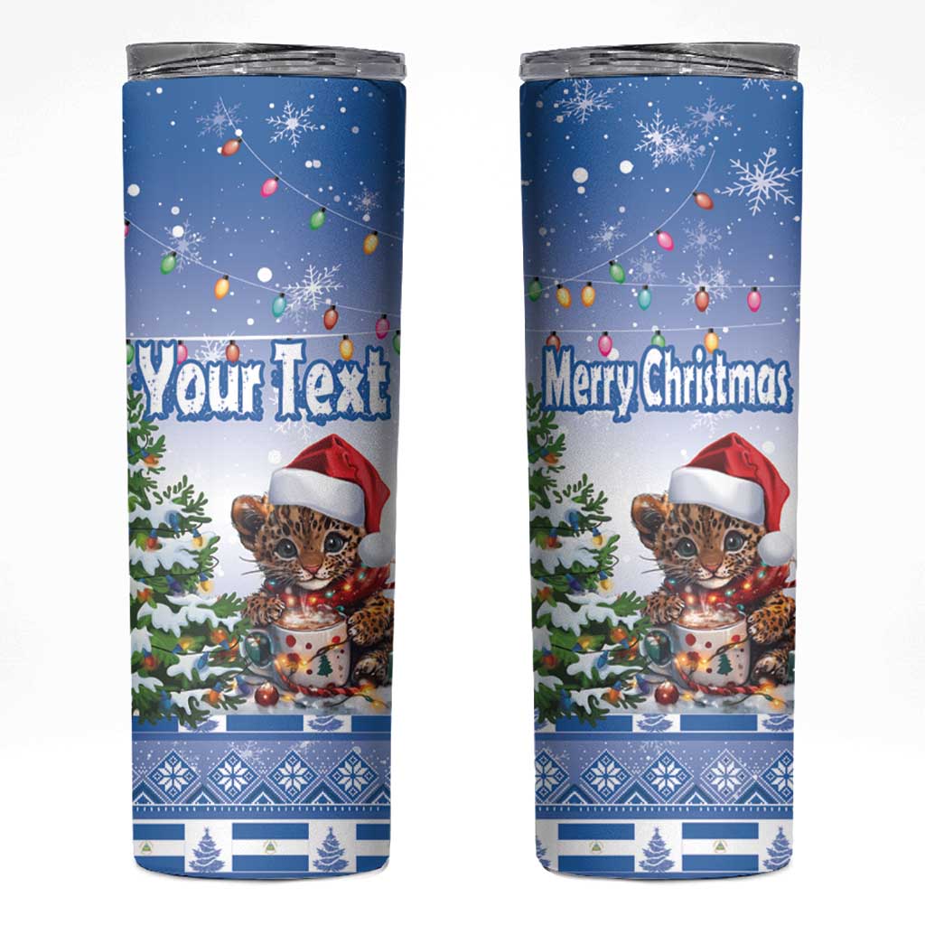Personalized Nicaragua Christmas Skinny Tumbler Panthera Onca Cute With Christmas Tree - Wonder Print Shop