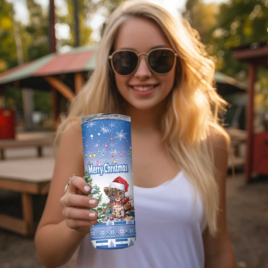 Personalized Nicaragua Christmas Skinny Tumbler Panthera Onca Cute With Christmas Tree - Wonder Print Shop