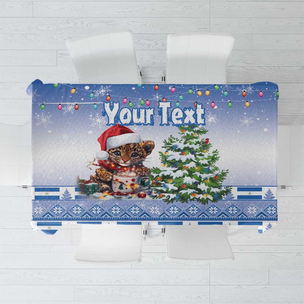 Personalized Nicaragua Christmas Tablecloth Panthera Onca Cute With Christmas Tree - Wonder Print Shop