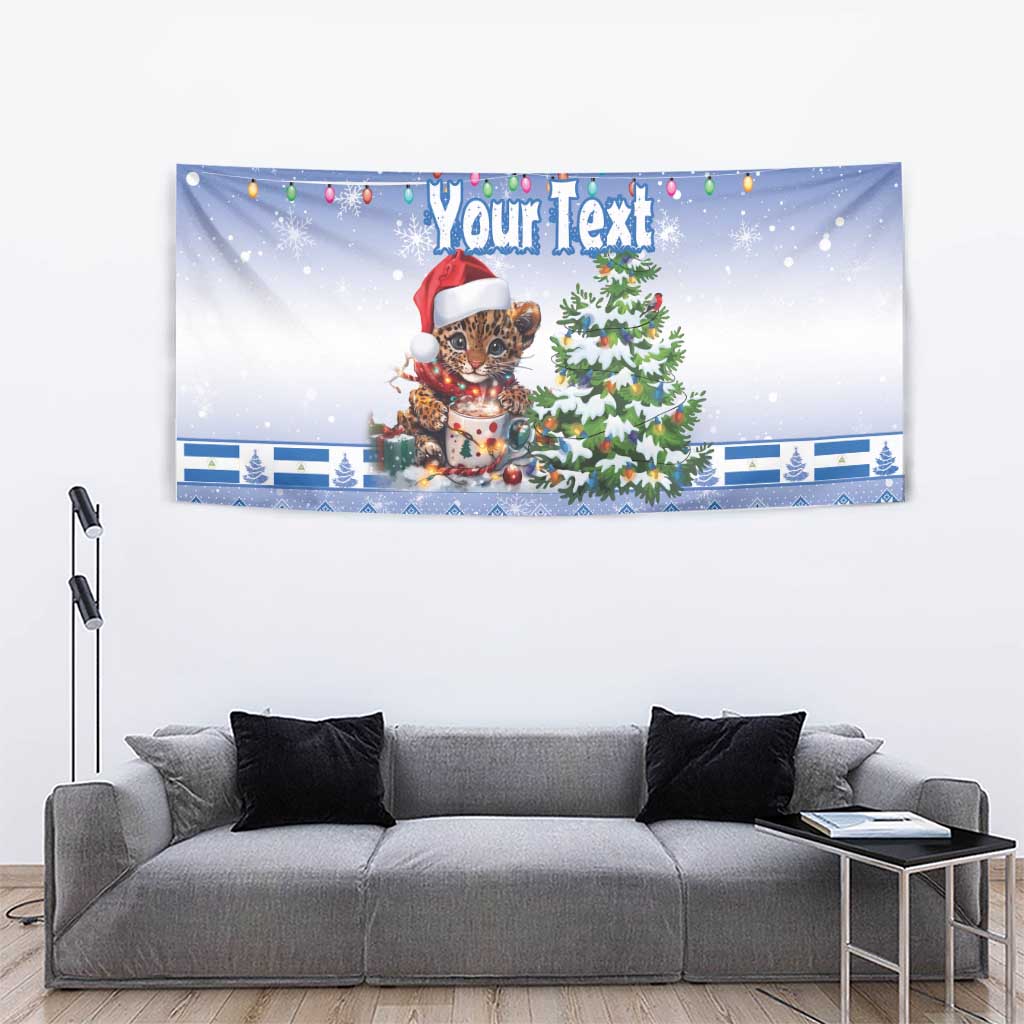 Personalized Nicaragua Christmas Tapestry Panthera Onca Cute With Christmas Tree - Wonder Print Shop