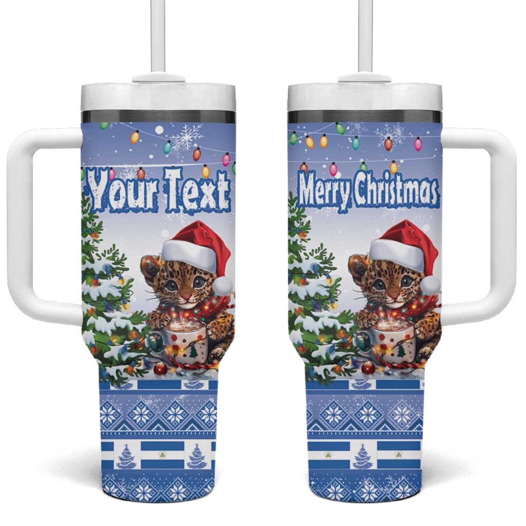Personalized Nicaragua Christmas Tumbler With Handle Panthera Onca Cute With Christmas Tree - Wonder Print Shop