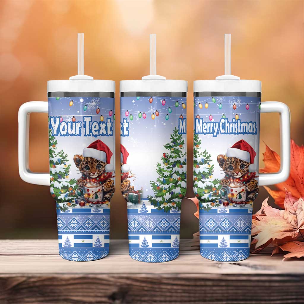 Personalized Nicaragua Christmas Tumbler With Handle Panthera Onca Cute With Christmas Tree - Wonder Print Shop