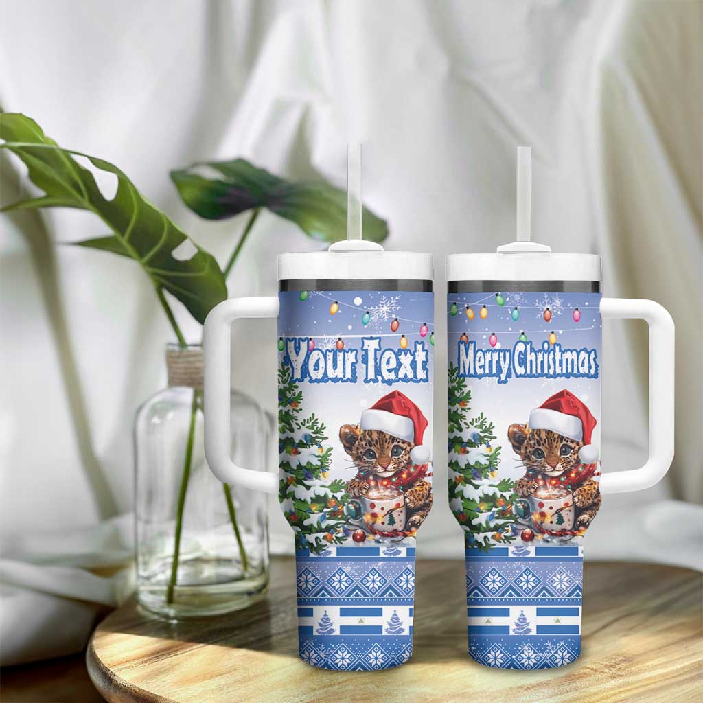 Personalized Nicaragua Christmas Tumbler With Handle Panthera Onca Cute With Christmas Tree - Wonder Print Shop