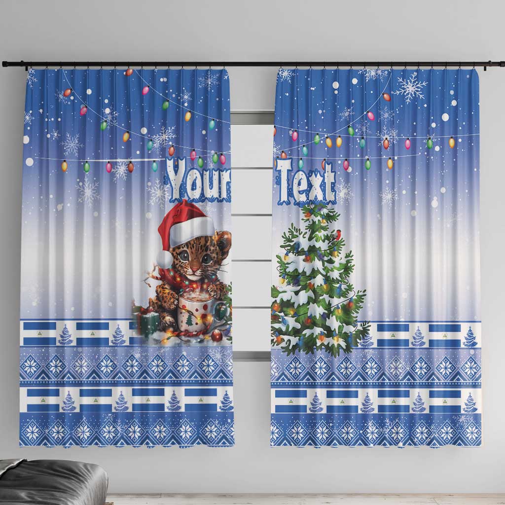 Personalized Nicaragua Christmas Window Curtain Panthera Onca Cute With Christmas Tree - Wonder Print Shop