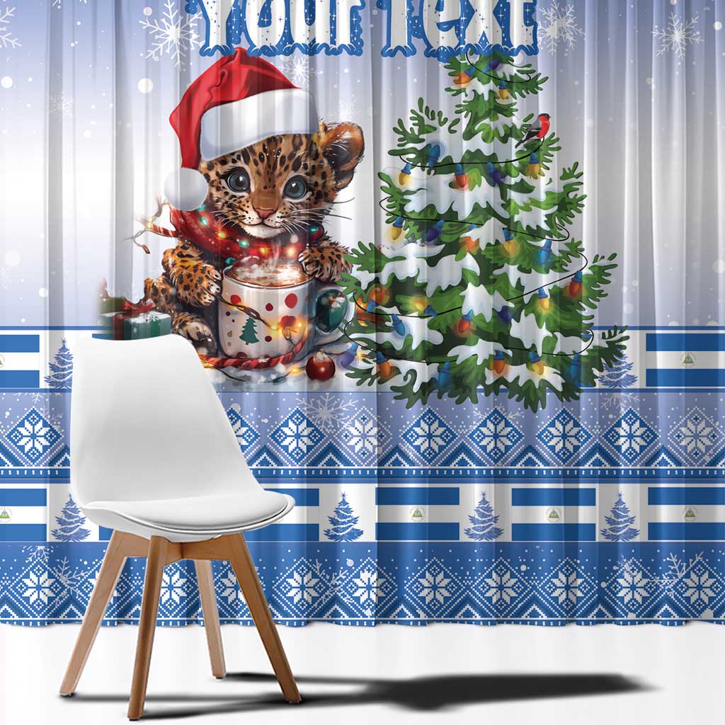 Personalized Nicaragua Christmas Window Curtain Panthera Onca Cute With Christmas Tree - Wonder Print Shop
