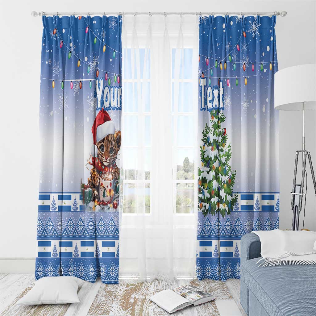 Personalized Nicaragua Christmas Window Curtain Panthera Onca Cute With Christmas Tree - Wonder Print Shop