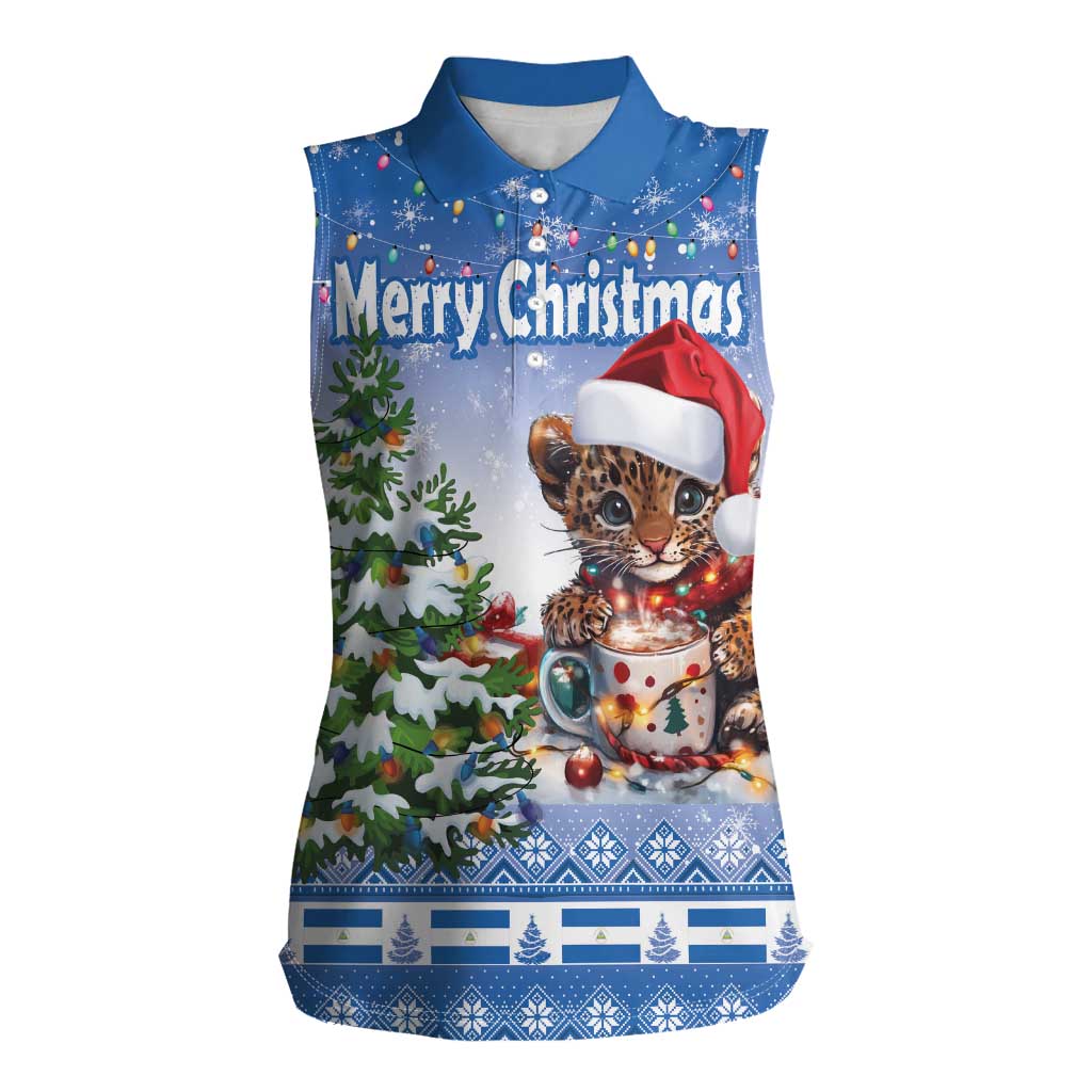 Personalized Nicaragua Christmas Women Sleeveless Polo Shirt Panthera Onca Cute With Christmas Tree - Wonder Print Shop