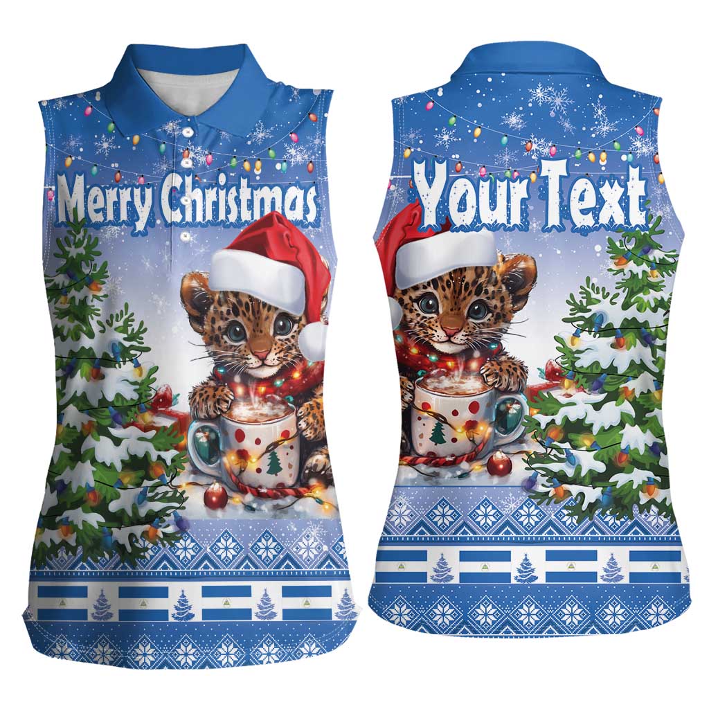Personalized Nicaragua Christmas Women Sleeveless Polo Shirt Panthera Onca Cute With Christmas Tree - Wonder Print Shop