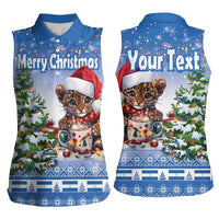 Personalized Nicaragua Christmas Women Sleeveless Polo Shirt Panthera Onca Cute With Christmas Tree - Wonder Print Shop