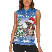 Personalized Nicaragua Christmas Women Sleeveless Polo Shirt Panthera Onca Cute With Christmas Tree - Wonder Print Shop