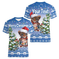 Personalized Nicaragua Christmas Women V-Neck T-Shirt Panthera Onca Cute With Christmas Tree - Wonder Print Shop