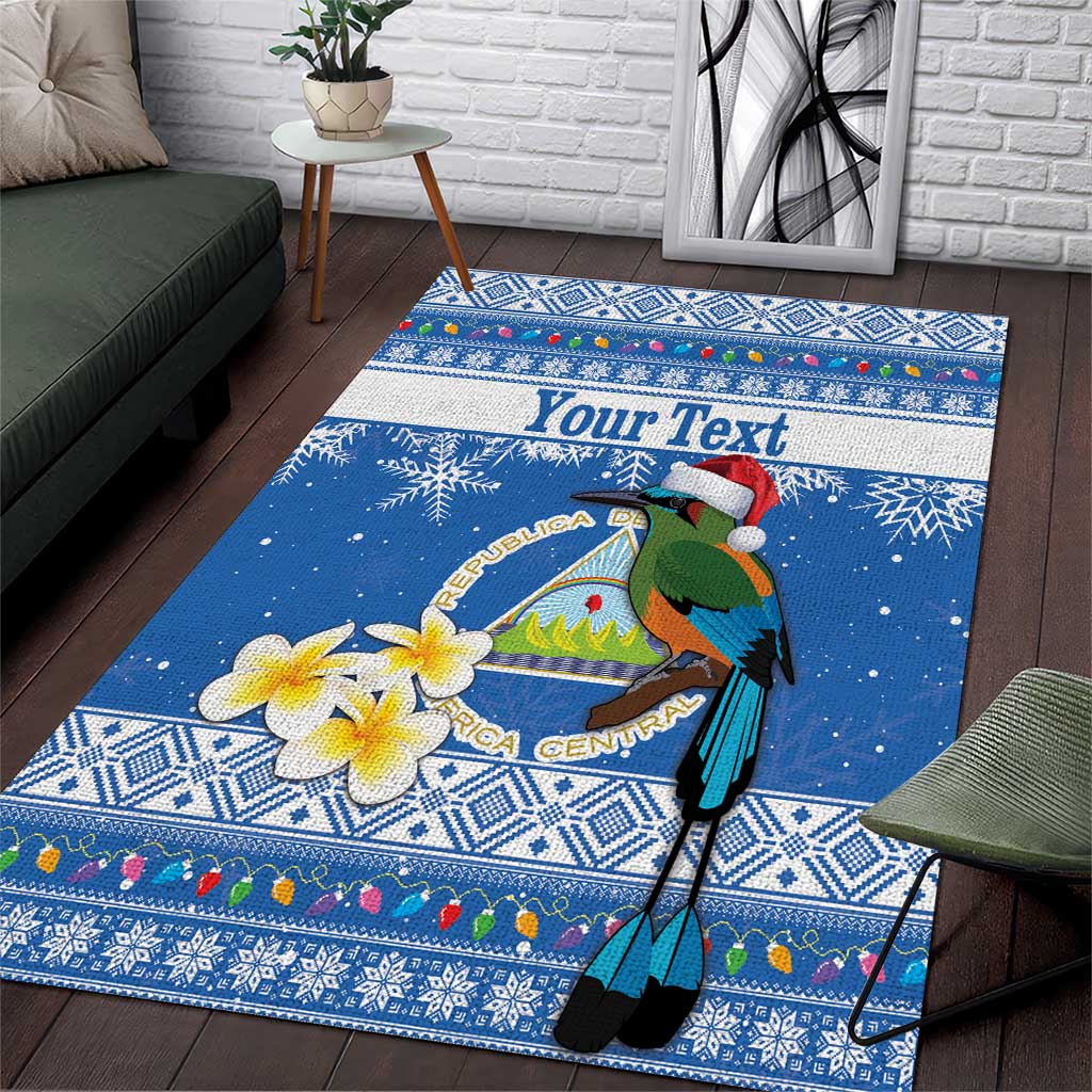 Personalized Nicaragua Christmas Area Rug Turquoise-Browed Motmot With Coat Of Arms - Wonder Print Shop
