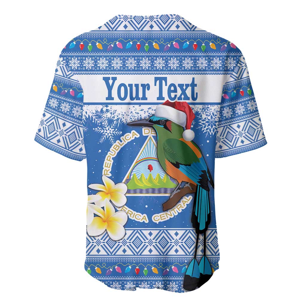 Personalized Nicaragua Christmas Baseball Jersey Turquoise-Browed Motmot With Coat Of Arms - Wonder Print Shop