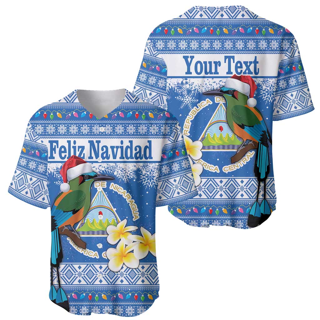 Personalized Nicaragua Christmas Baseball Jersey Turquoise-Browed Motmot With Coat Of Arms - Wonder Print Shop