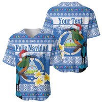 Personalized Nicaragua Christmas Baseball Jersey Turquoise-Browed Motmot With Coat Of Arms - Wonder Print Shop