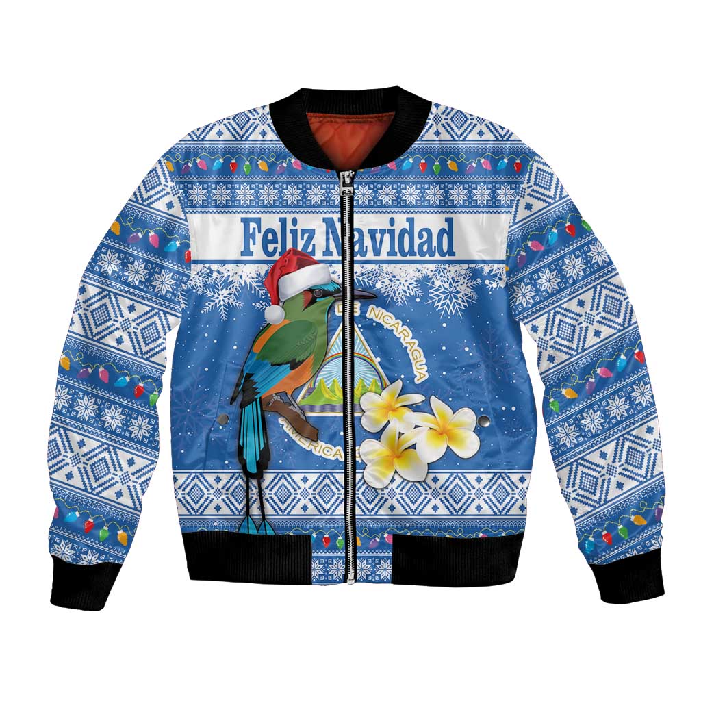 Personalized Nicaragua Christmas Bomber Jacket Turquoise-Browed Motmot With Coat Of Arms - Wonder Print Shop