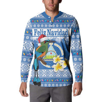 Personalized Nicaragua Christmas Button Sweatshirt Turquoise-Browed Motmot With Coat Of Arms - Wonder Print Shop