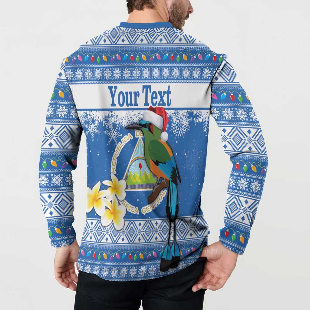 Personalized Nicaragua Christmas Button Sweatshirt Turquoise-Browed Motmot With Coat Of Arms - Wonder Print Shop
