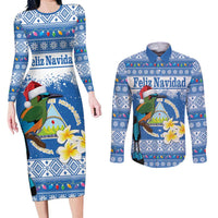 Personalized Nicaragua Christmas Couples Matching Long Sleeve Bodycon Dress and Long Sleeve Button Shirt Turquoise-Browed Motmot With Coat Of Arms - Wonder Print Shop