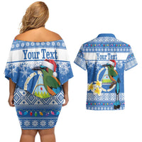 Personalized Nicaragua Christmas Couples Matching Off Shoulder Short Dress and Hawaiian Shirt Turquoise-Browed Motmot With Coat Of Arms - Wonder Print Shop