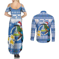 Personalized Nicaragua Christmas Couples Matching Summer Maxi Dress and Long Sleeve Button Shirt Turquoise-Browed Motmot With Coat Of Arms - Wonder Print Shop